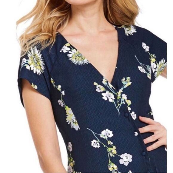 Free People Floral Wrap Lost in Your Midi Blue Asymmetrical Button Dress Size XS - Picture 3 of 15